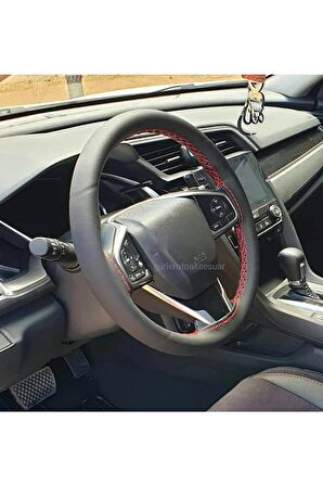 Honda Civic Uyumlu Direksiyon Kılıfı Dikmeli Soft Kırmızı Ipli