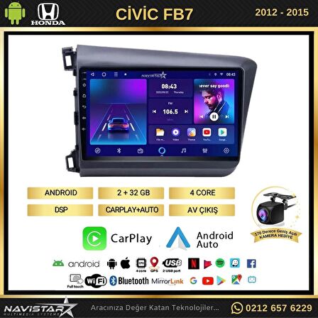 Honda Civic FB7 2+32GB Android 13 Kablosuz Carplay 2012-2015 Navigasyon Multimedya Sistemi 