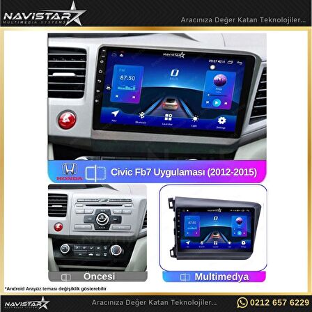 Honda Civic FB7 2+32GB Android 13 Kablosuz Carplay 2012-2015 Navigasyon Multimedya Sistemi 