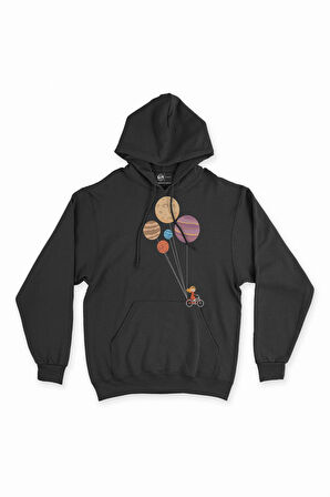 Bisikletli Uçan Gezegenler Kapşonlu Sweatshirt Hoodie
