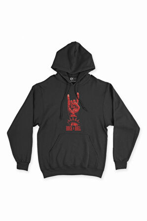 Rock And Roll Siyah Kapşonlu Sweatshirt Hoodie