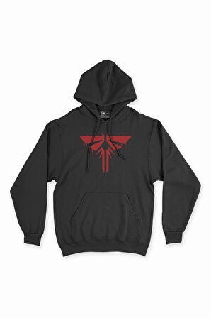 The Last Of Us Kırmızı Logolu Siyah Kapşonlu Sweatshirt Hoodie