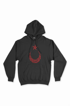 Osmanlıca Türkiye Cumhuriyeti Ay Yıldızlı Siyah Kapşonlu Sweatshirt Hoodie