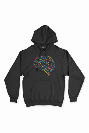 Dijital Beyin Siyah Kapşonlu Sweatshirt Hoodie
