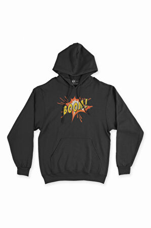 Boom Yazılı Siyah Kapşonlu Sweatshirt Hoodie