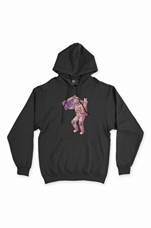 Dans Eden Astronot Siyah Kapşonlu Sweatshirt Hoodie