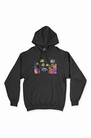 Deniz Akvaryumu Siyah Kapşonlu Sweatshirt Hoodie