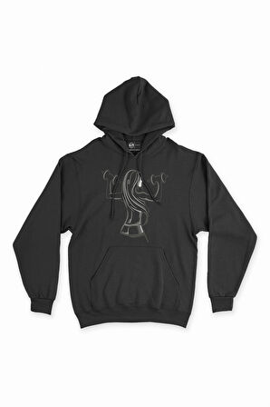 Sporcu Kız Siyah Kapşonlu Sweatshirt Hoodie