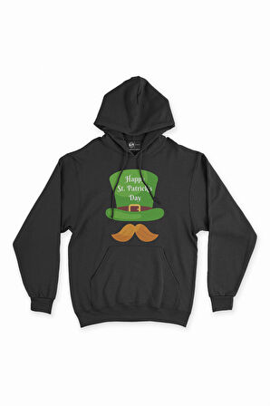 St Patricks Day Şapkalı Siyah Kapşonlu Sweatshirt Hoodie