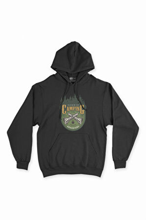 Yaz Kampı Maceraları Siyah Kapşonlu Sweatshirt Hoodie