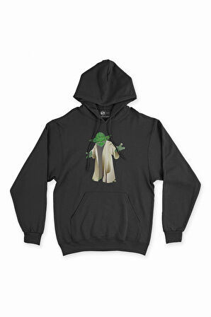 Pelerinli Yoda Star Wars Siyah Kapşonlu Sweatshirt Hoodie