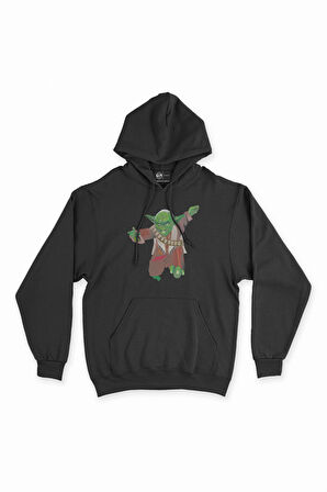 Uçan Yoda Siyah Kapşonlu Sweatshirt Hoodie