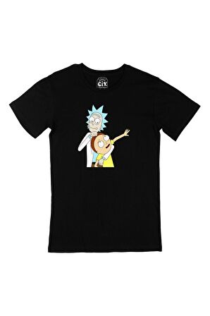 Rick And Morty Tasarımlı Siyah Tişört