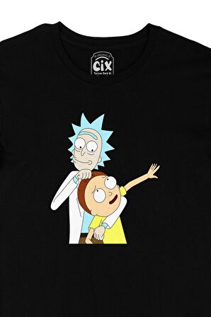 Rick And Morty Tasarımlı Siyah Tişört