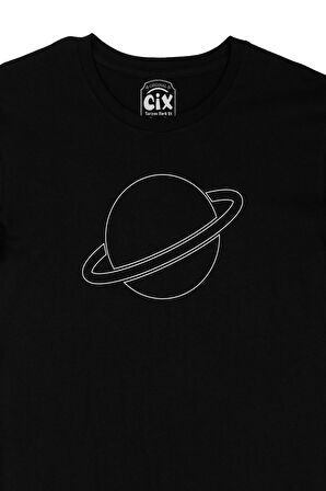 Saturn Logolu Siyah Tişört
