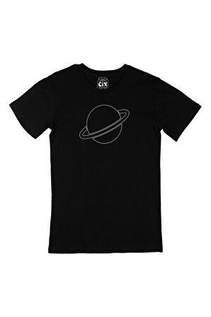 Saturn Logolu Siyah Tişört