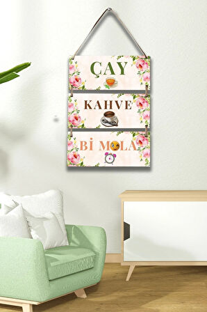 Duvar Tablosu Çay Kahve Mola 3'lü Mdf Tablo Seti, Mutfak, Cafe Ahşap Duvar Süs Dekor
