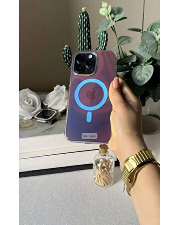 iPhone 15 Pro Max Uyumlu MagSafe Şarj Özellikli Ebruli Her Açıda Renk Değiştiren Parlak Kılıf