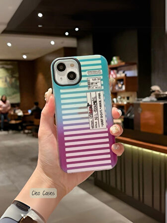 iPhone 14 Pro Uyumlu Hologramlı Silikon Kılıf / Yeşil - Mor