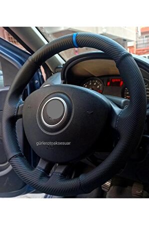 Renault Clio Uyumlu Direksiyon Kılıfı Noktalı-karbon Mavi Yüzüklü