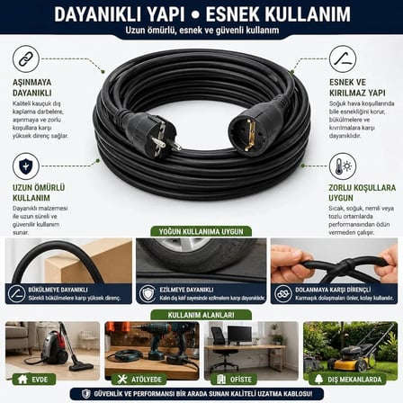  35 METRE 3x2.5mm TTR Topraklı Siyah Kauçuk Seyyar Uzatma Kablosu (35 METRE)
