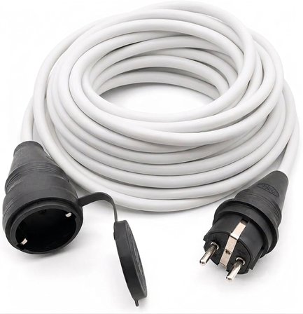 20 METRE Evden Elektrikli Araba Şarj Uzatma Kablosu Topraklı%100 Bakır 3x2.5mm (BEYAZ)