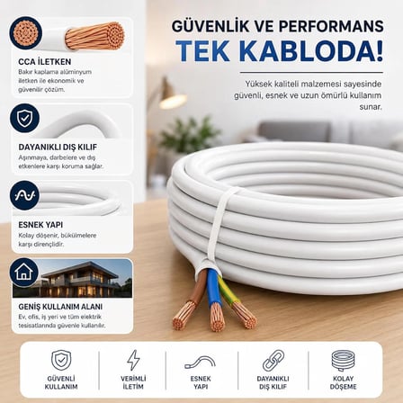 25 METRE 3x2,5 MM CCA TTR BEYAZ RENK KAUÇUK TOPRAKLI SEYYAR ELEKTRİK KABLOSU