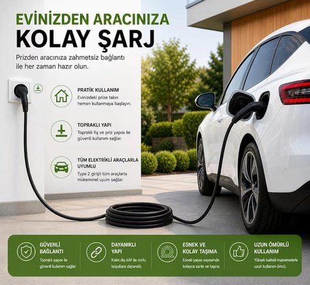  15 METRE Evden Elektrikli Araba Şarj Uzatma Kablosu Topraklı%100 Bakır 3x2.5mm (SİYAH