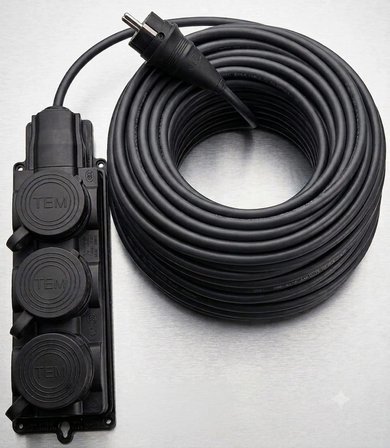  15 METRE 3'lü Grup Priz%100 Bakır Kablo 3x2.5mm IP44 Sertifikalı Isıtıcı, Şantiye, Ağır Akıma Uygun (SİYAH,