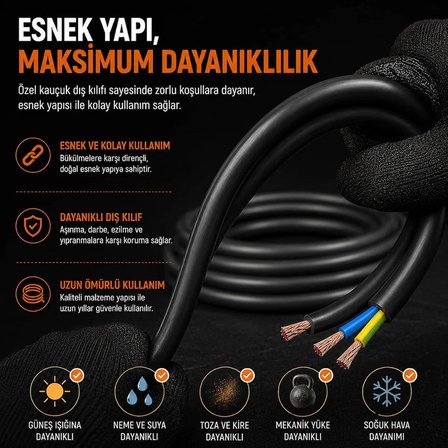 10 METRE SİYAH 3x2,5 MM CCA TTR KAUÇUK TOPRAKLI SEYYAR ELEKTRİK KABLOSU