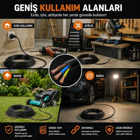 30 METRE SİYAH 3x2,5 MM CCA TTR KAUÇUK TOPRAKLI SEYYAR ELEKTRİK KABLOSU