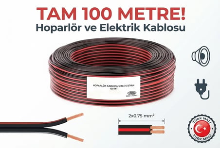 TAM 100 Metre Hoparlör ve Elektrik Kablosu 2x0.75 mm - Siyah