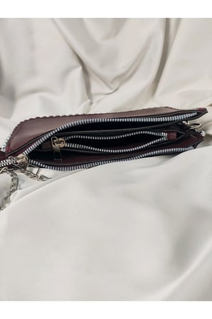 Bordo Şarap Taşlı Kenar Detaylı Boncuklu Portföy Clutch El Çantası