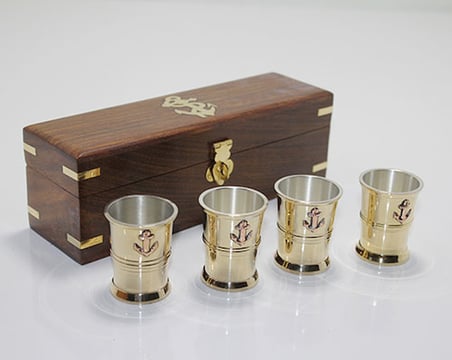 Ahşap Kutulu 4'Lü Pirinç Shot Bardak Seti 4288B