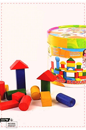 1 Adet Woodoy 60 Parça Kovalı Büyük Bloklar Kız Oyuncakları Erkek Cocuk Egitici Montessori Oyuncak