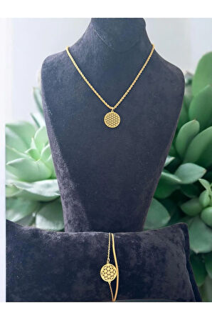 Yaşam Çiçeği Desenli Burgu Model Paslanmaz Çelik Set Cns 069