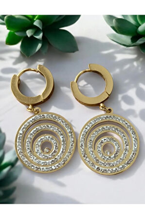 Halka Şerit Motif Paslanmaz Çelik Küpe Cns Küpe 026-4