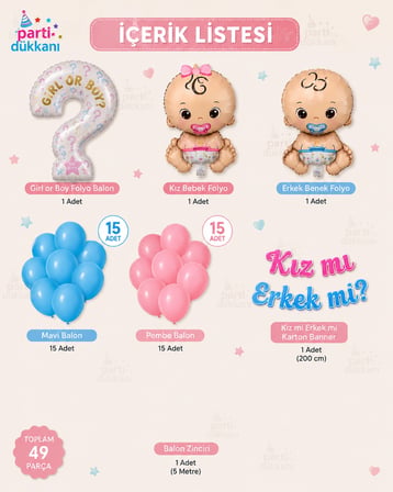 35 Parça Kız mı Erkek mi Cinsiyet Partisi Seti Girl or Boy Folyo Balon Banner Pembe Mavi Balon Baby Shower Gender Reveal Süsleri