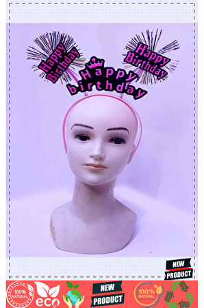 Happy Birthday Püsküllü Neon Pembe Renk Doğum Günü Tacı 22x19cm Kız Erkek Çocuk Oyuncakları E