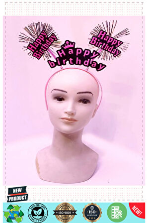 Happy Birthday Püsküllü Neon Pembe Renk Doğum Günü Tacı 22x19cm Kız Erkek Çocuk Oyuncakları E