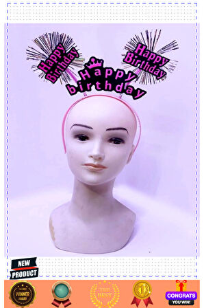 Happy Birthday Püsküllü Neon Pembe Renk Doğum Günü Tacı 22x19cm Kız Erkek Çocuk Oyuncakları E