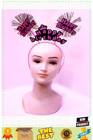 Happy Birthday Püsküllü Neon Pembe Renk Doğum Günü Tacı 22x19cm Kız Erkek Çocuk Oyuncakları E