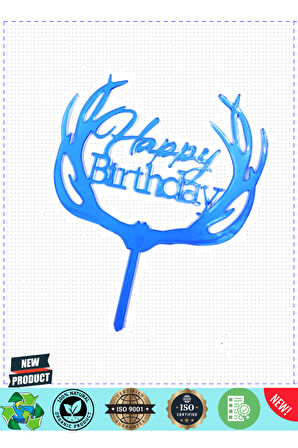 Happy Birthday Yazılı Pasta Süslemesi Kek Çubuğu Mavi Renk 13cm Kız Erkek Çocuk Oyuncakları E