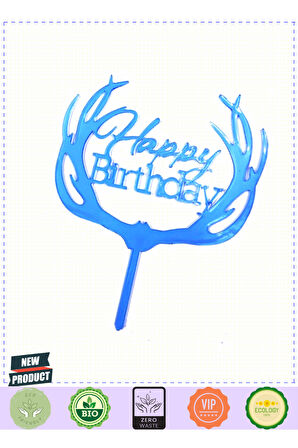 Happy Birthday Yazılı Pasta Süslemesi Kek Çubuğu Mavi Renk 13cm Kız Erkek Çocuk Oyuncakları E