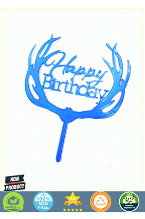 Happy Birthday Yazılı Pasta Süslemesi Kek Çubuğu Mavi Renk 13cm Kız Erkek Çocuk Oyuncakları E