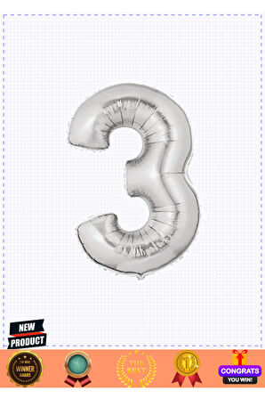 Şekilli Supershape Silver Rakam Folyo Balon 3 Numara Kız Erkek Çocuk Oyuncakları Eğitici Oyun
