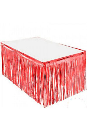 Püsküllü Işıltılı Metalize Kırmızı Masa Eteği 70x300cm