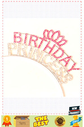 Kristal Taşlı Pembe Birthday Princess Yazılı Parti Tacı 19x11cm Kız Erkek Çocuk Oyuncakları E