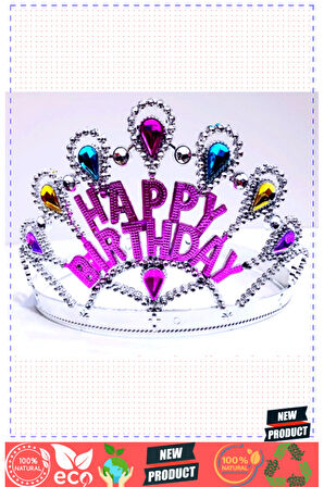 Gümüş Renk Happy Birthday Yazılı Doğum Günü Tacı 60cm Kız Erkek Çocuk Oyuncakları Eğitici Oyu