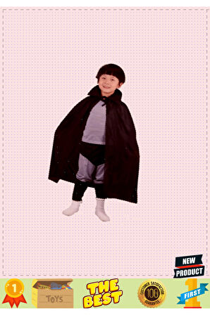 Siyah Renk Yakalı Çocuk Pelerin 90cm Kız Erkek Çocuk Oyuncakları Eğitici Oyuncaklar